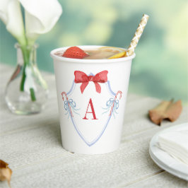 Waterverf Monogram Bow Candy Cane Crest Papieren Bekers
