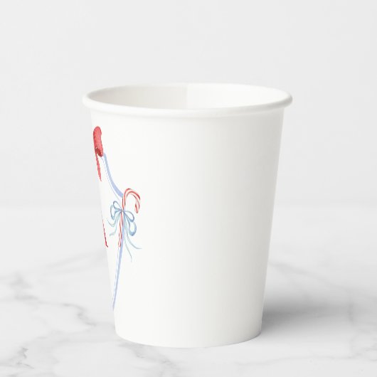 Waterverf Monogram Bow Candy Cane Crest Papieren Bekers (Links)