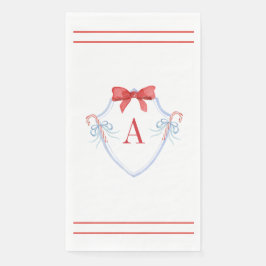 Waterverf Monogram Bow Candy Cane Crest Servet