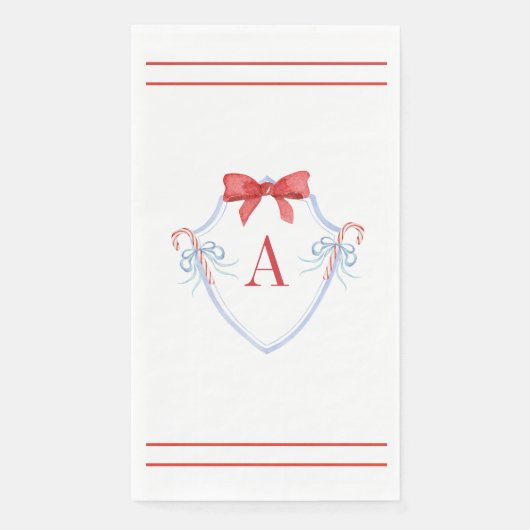 Waterverf Monogram Bow Candy Cane Crest Servet (Voorkant)
