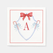 Waterverf Monogram Bow Candy Cane Crest Servet (Voorkant)