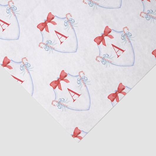 Waterverf Monogram Bow Candy Cane Crest Tissuepapier (Detail)