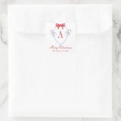 Waterverf Monogram Bow Candy Cane Crest Vierkante Sticker (Tas)