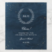 Waterverf monogram bruiloft Elegant Classy Navy Wijn Etiket (Enkel label)