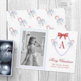 Waterverf Monogram Candy Cane Crest Foto Feestdagenkaart