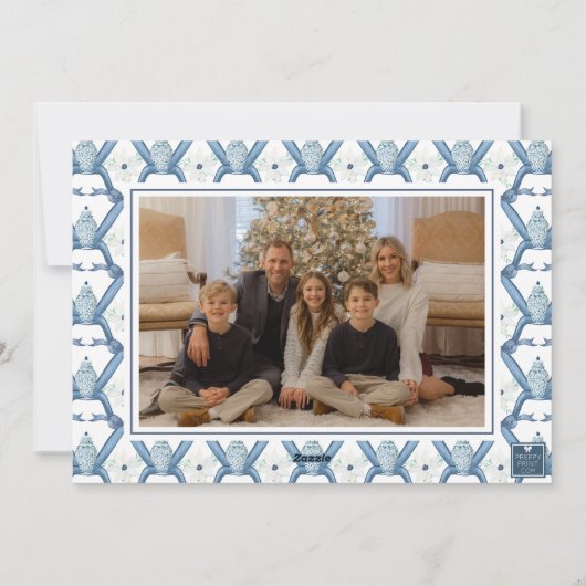 Waterverf Monogram Chinoiserie Jar Crest Foto Feestdagenkaart (Achterkant)