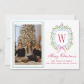 Waterverf Monogram Chinoiserie Jar Crest Foto Feestdagenkaart (Voorkant)