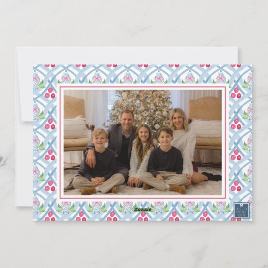 Waterverf Monogram Chinoiserie Jar Crest Foto Feestdagenkaart (Achterkant)