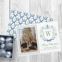 Waterverf Monogram Chinoiserie Jar Crest Foto Feestdagenkaart