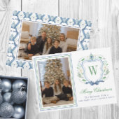 Waterverf Monogram Chinoiserie Jar Crest Foto Feestdagenkaart