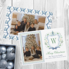 Waterverf Monogram Chinoiserie Jar Crest Foto Feestdagenkaart