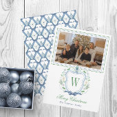 Waterverf Monogram Chinoiserie Jar Crest Foto Feestdagenkaart