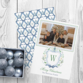 Waterverf Monogram Chinoiserie Jar Crest Foto Feestdagenkaart