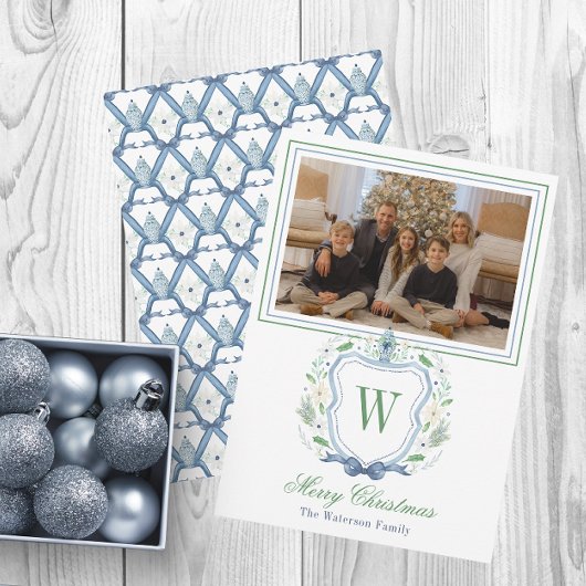 Waterverf Monogram Chinoiserie Jar Crest Foto Feestdagenkaart