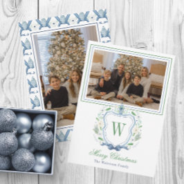 Waterverf Monogram Chinoiserie Jar Crest Foto Feestdagenkaart