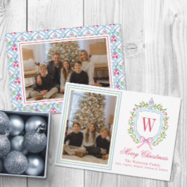 Waterverf Monogram Chinoiserie Jar Crest Foto Feestdagenkaart