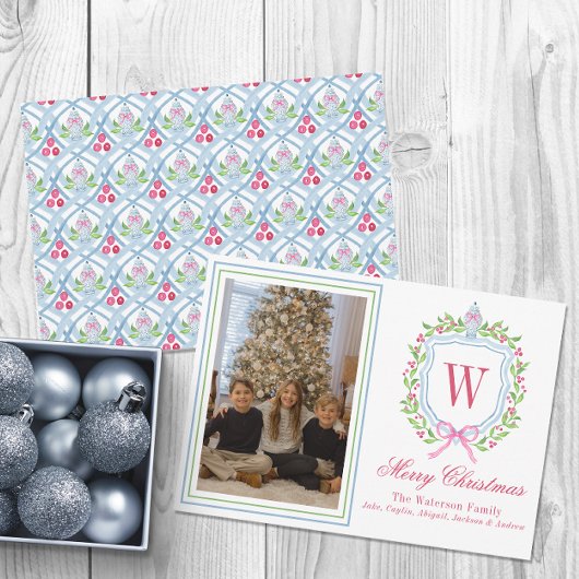 Waterverf Monogram Chinoiserie Jar Crest Foto Feestdagenkaart