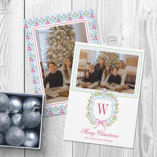 Waterverf Monogram Chinoiserie Jar Crest Foto Feestdagenkaart