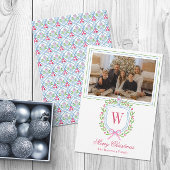 Waterverf Monogram Chinoiserie Jar Crest Foto Feestdagenkaart