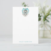 Waterverf monogram Coastal Blue Bow Oyster Bedankkaart (Staand voorkant)