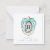 Waterverf monogram Coastal Blue Bow Oyster Notitiekaartje (Voorkant)