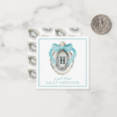 Waterverf monogram Coastal Blue Bow Oyster Notitiekaartje (Voorkant / Achterkant in situ)
