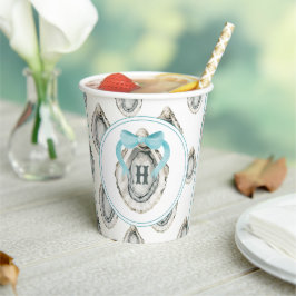 Waterverf monogram Coastal Blue Bow Oyster Papieren Bekers