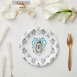 Waterverf monogram Coastal Blue Bow Oyster Papieren Bordje