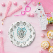 Waterverf monogram Coastal Blue Bow Oyster Papieren Bordje (Feest)