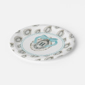 Waterverf monogram Coastal Blue Bow Oyster Papieren Bordje (Gekanteld)