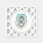 Waterverf monogram Coastal Blue Bow Oyster Servet (Voorkant)