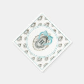 Waterverf monogram Coastal Blue Bow Oyster Servet (Hoek)