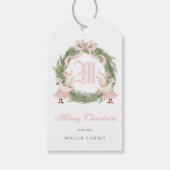 Waterverf Monogram Crest Krans Kerst Cadeaulabel (Voorkant)