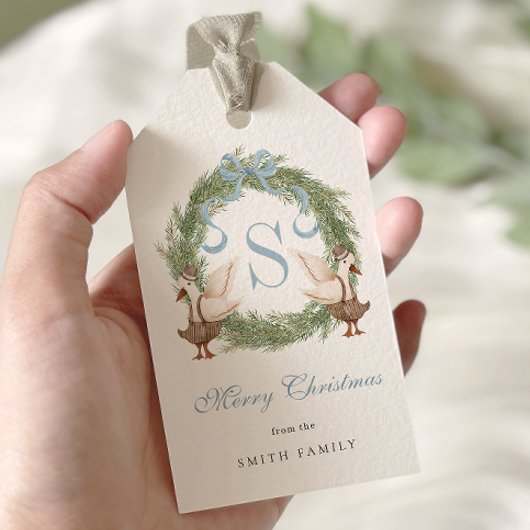 Waterverf Monogram Crest  Krans Kerst Cadeaulabel