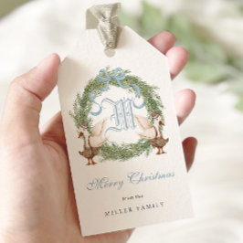 Waterverf Monogram Crest  Krans Kerst Cadeaulabel