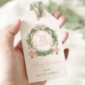 Waterverf Monogram Crest  Krans Kerst Cadeaulabel