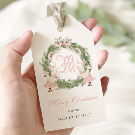 Waterverf Monogram Crest Krans Kerst Cadeaulabel