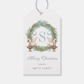 Waterverf Monogram Crest  Krans Kerst Cadeaulabel (Voorkant)