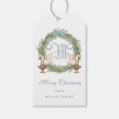 Waterverf Monogram Crest  Krans Kerst Cadeaulabel (Voorkant)