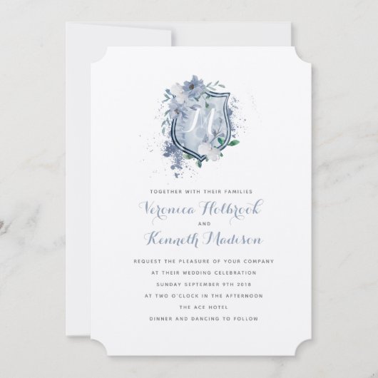 Waterverf Monogram Crest Wedding-uitnodiging Kaart (Voorkant)