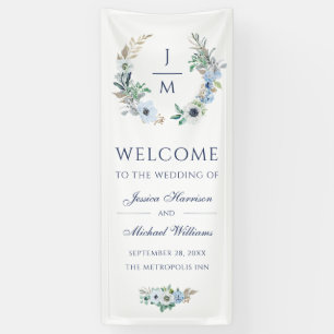 Waterverf Monogram Elegant Floral Wreath Wedding Spandoek