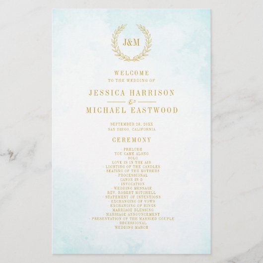 Waterverf Monogram Elegant Simple Wedding Program (Voorkant)