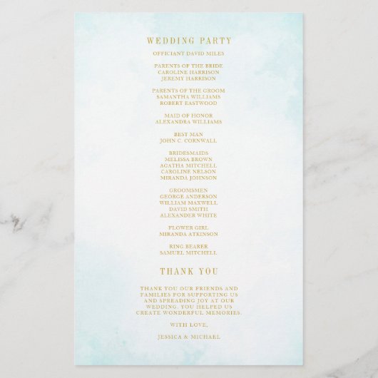 Waterverf Monogram Elegant Simple Wedding Program (Achterkant)