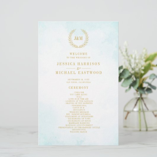 Waterverf Monogram Elegant Simple Wedding Program (Staand voorkant)