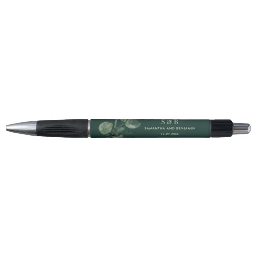 Waterverf Monogram Eucalyptus Wedding Favors Pen (Voorkant)