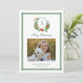 Waterverf Monogram Familie Crest Kerst Feestdagenkaart (Staand voorkant)