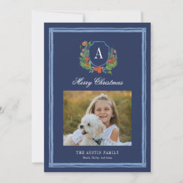 Waterverf Monogram Familie Crest Kerst Feestdagenkaart