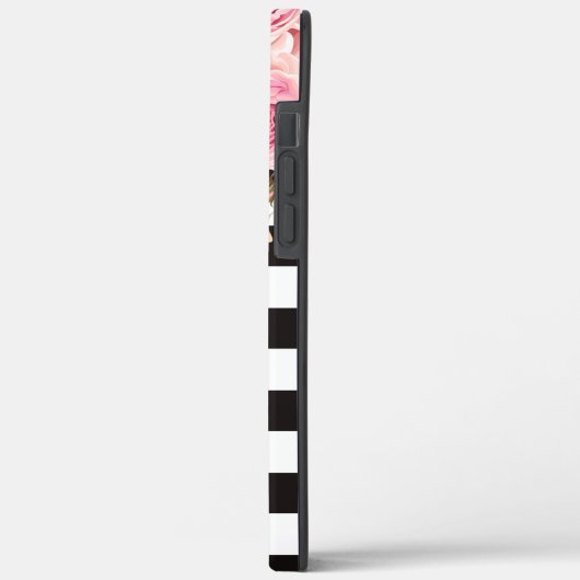 Waterverf Monogram Floral Black en White Stripes Case-Mate iPhone Case (Achterkant / Links)