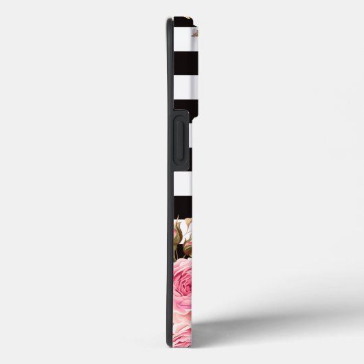 Waterverf Monogram Floral Black en White Stripes Case-Mate iPhone Case (Achterkant / Rechts)