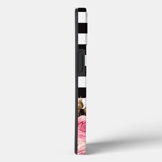 Waterverf Monogram Floral Black en White Stripes Case-Mate iPhone Case (Achterkant / Rechts)